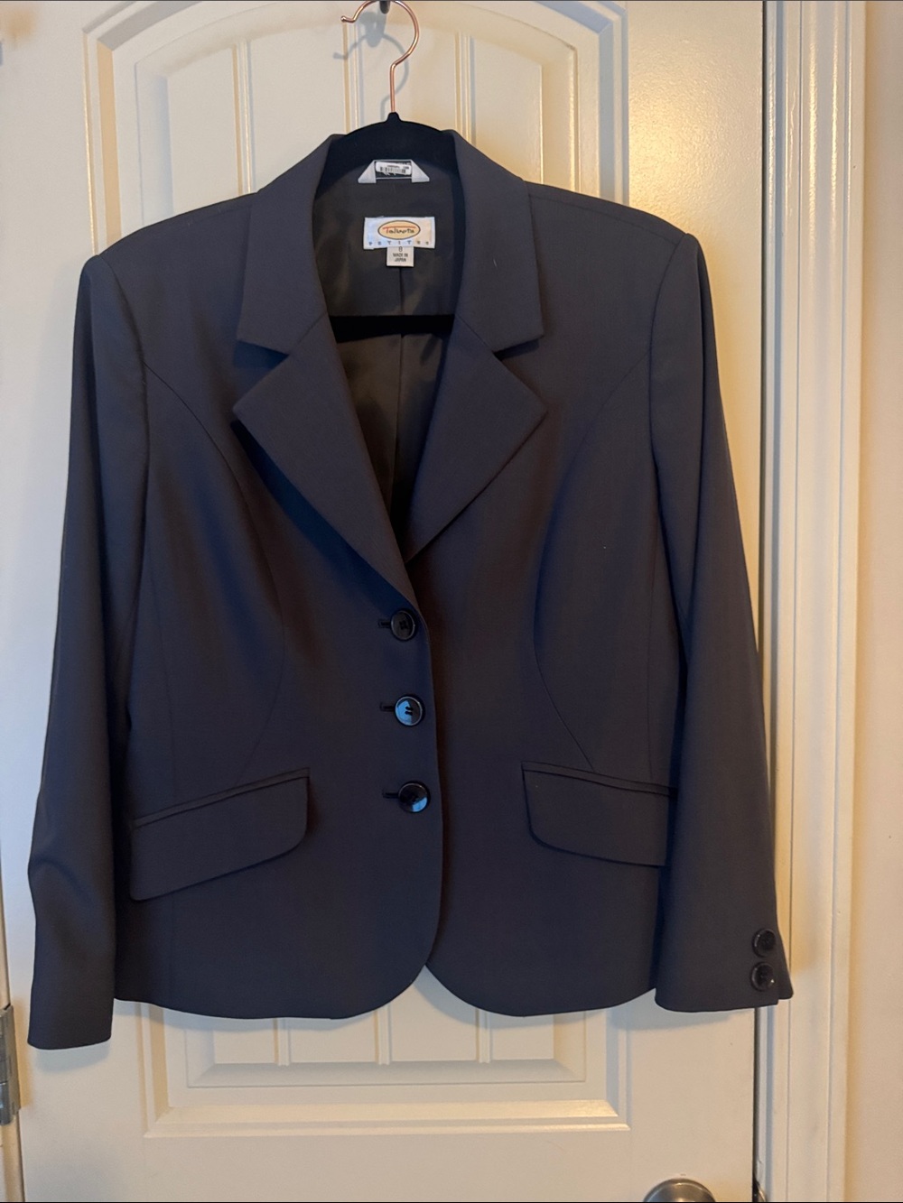 Talbots Dark Gray Three-Button Tailored Blazer. PETITE